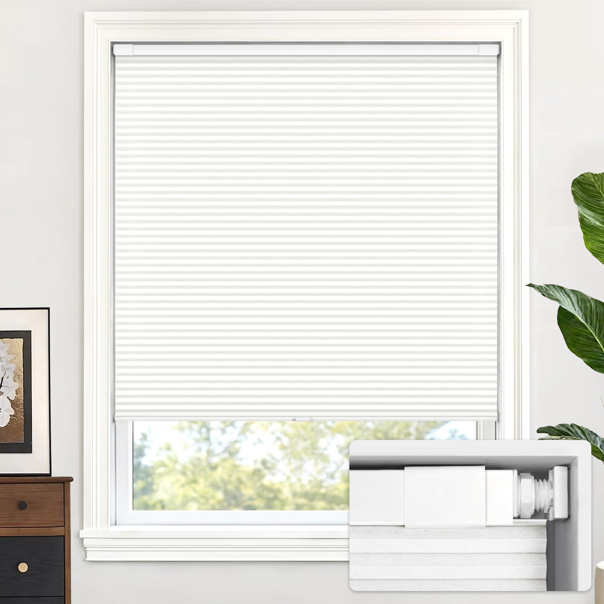 LazBlinds Cordless Cellular Shades, No Tools No Drill Light Filtering Honeycomb Shades Pleated Blinds for Windows, 34'' W x 4