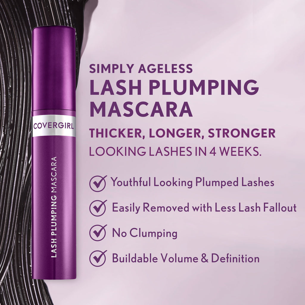 COVERGIRL Simply Ageless Lash Plumping 3-in-1 Mascara, 120 Black Water Resistant, 0.4 fl oz