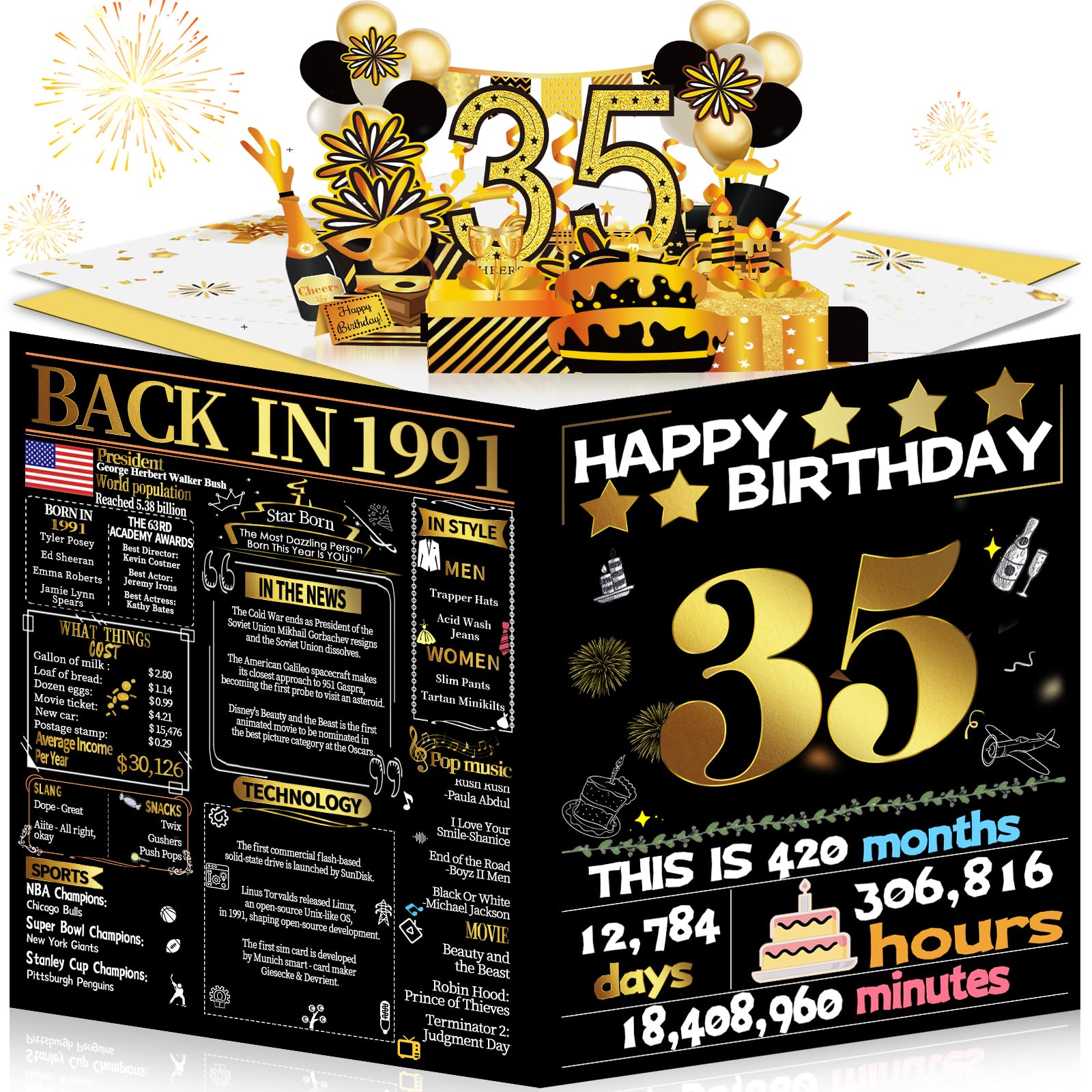 Joycard 35th Birthday Card for Women Men, 3D Pop Up Happy Birthday Gift for Her Him, Funny 35 Year Old Birthday Decorations f
