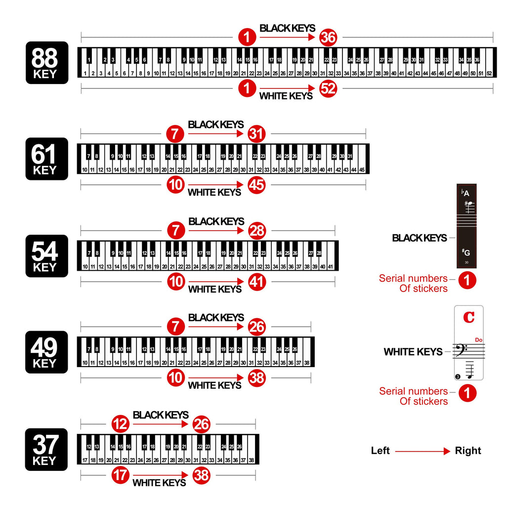 Piano Keyboard Stickers for 88/61/54/49/37 Key, Bold Large Letter Piano Stickers for Learning, Removable Piano Keyboard Letters, Notes Label for Beginners and Kids, Multicolor