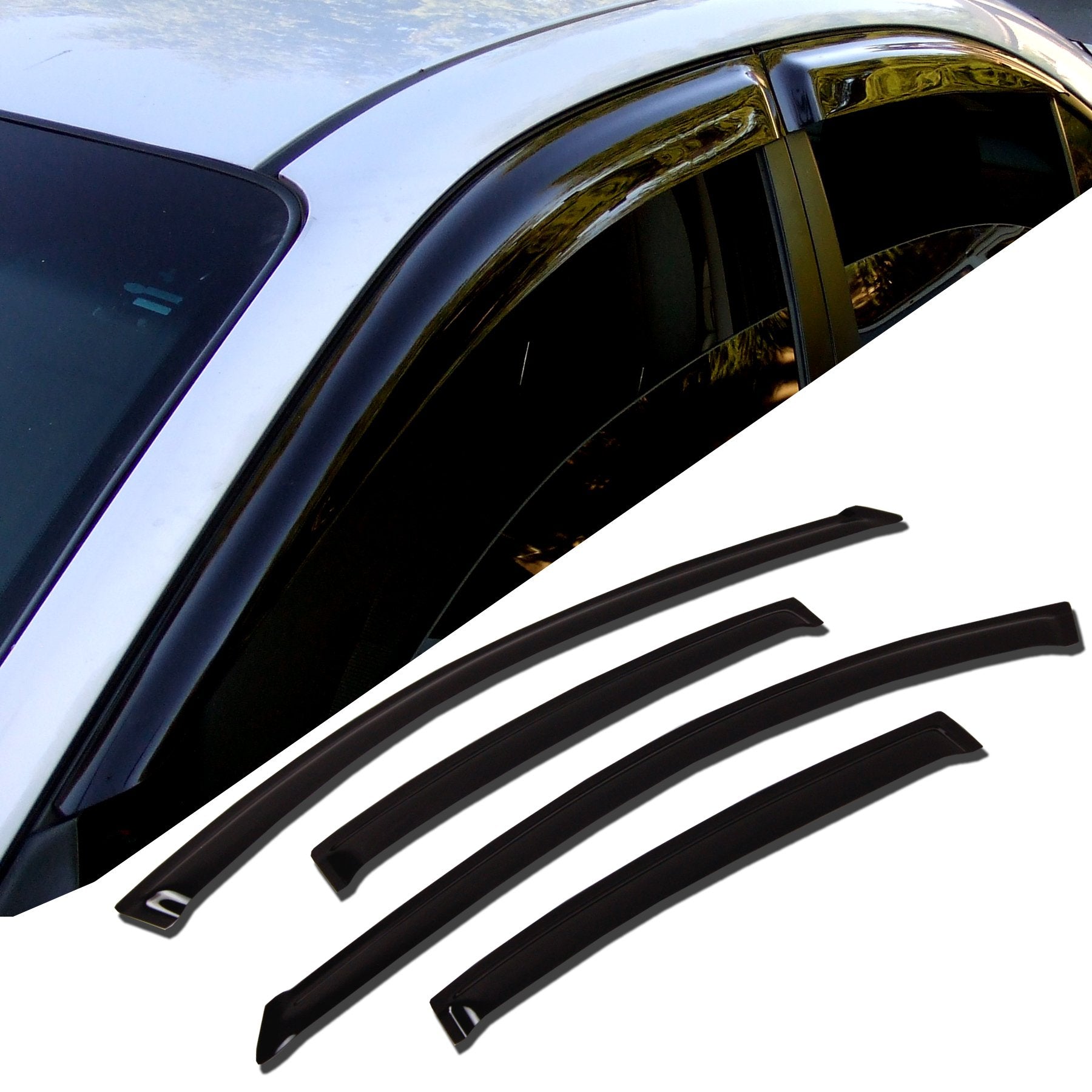 TuningPros WD-373 Tinted Smoke Out-Channel Window Visor Deflector Rain Guard 4-pc Set