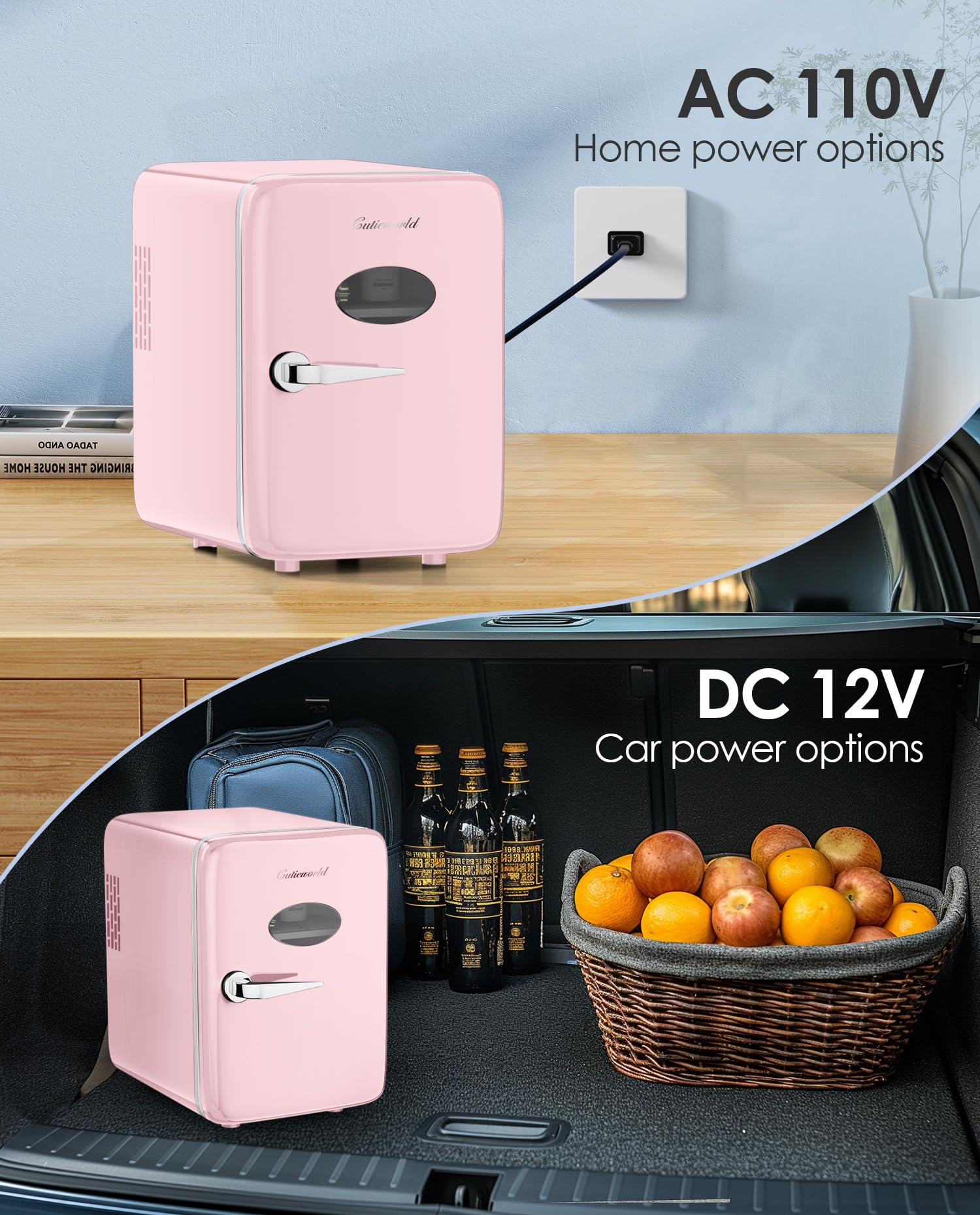 CUTIEWORLD Skincare Fridge - 4L Makeup Fridge for Refrigerating Makeup, Skincare and Food, Mini Fridge for Bedroom, Office and Car, Cooler and Warmer, Beverage Cooler, Leather Pink
