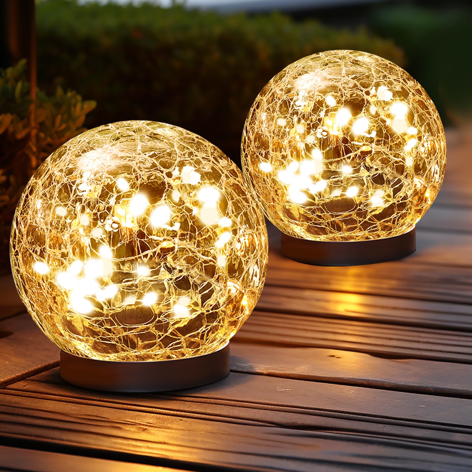 JKIMK Solar Globe Lights Outdoor Waterproof-Solar Balls Garden-Cracked Glass Ball Solar Lights Outdoor-Solar Orbs Outside-Out