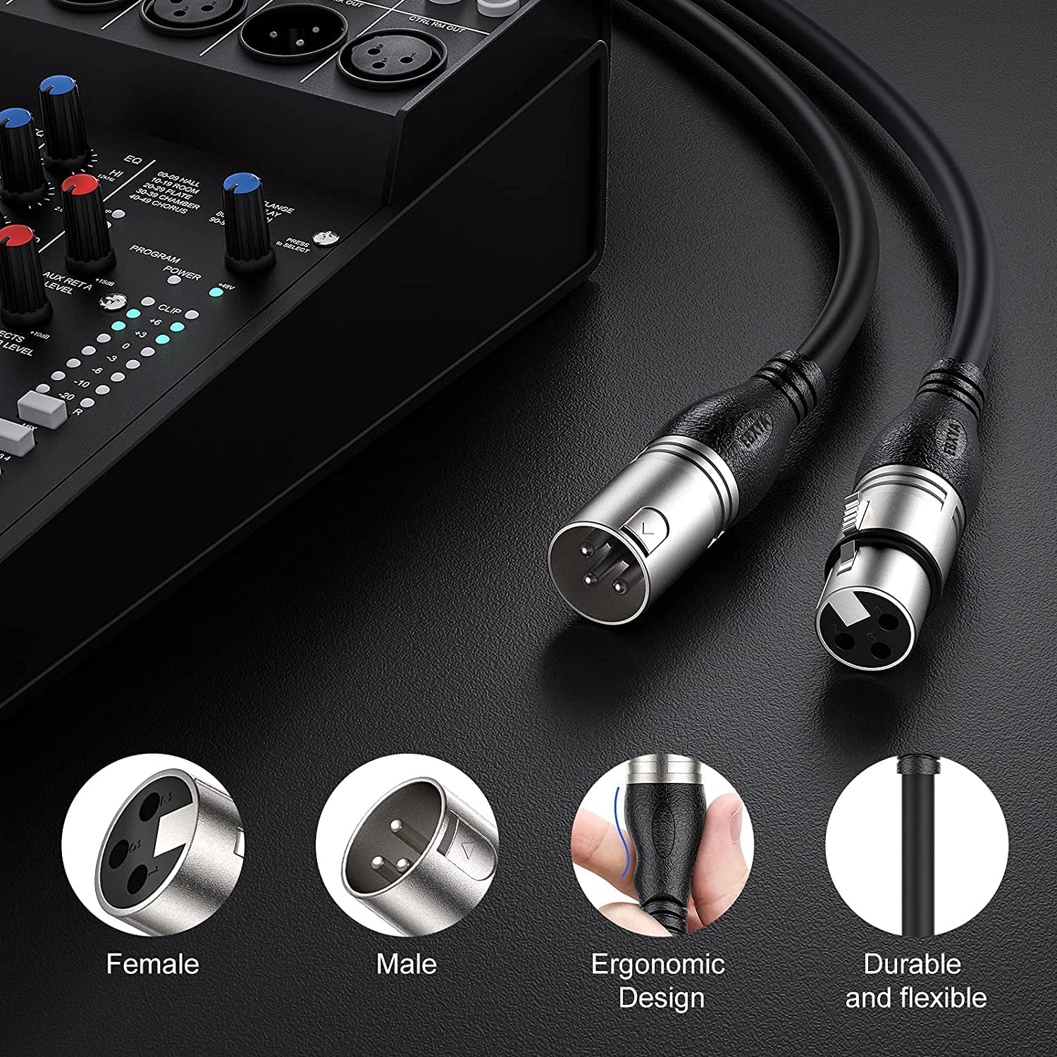 EBXYA XLR Cable 50ft 2 Packs - Premium Balanced Microphone Cable with 3-Pin XLR Male to Female Mic Speaker Cable, Black