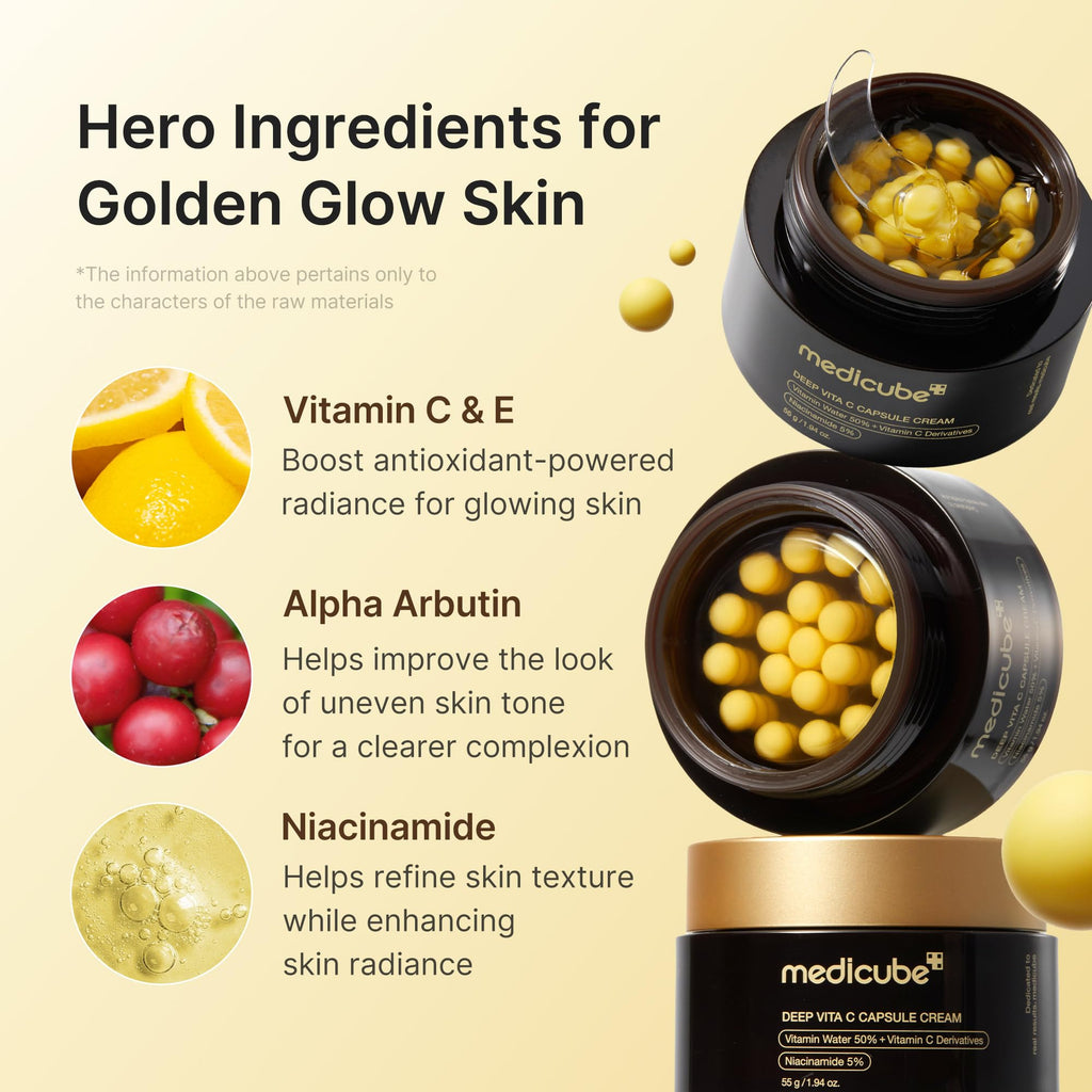 medicube Capsule Cream with Deep Vitamin C | Liposome Vitamin C Golden Capsule for Radiance & Firm-Looking Skin | Hydrating Glow Gel Texture | Korean Skincare, 1.94 oz