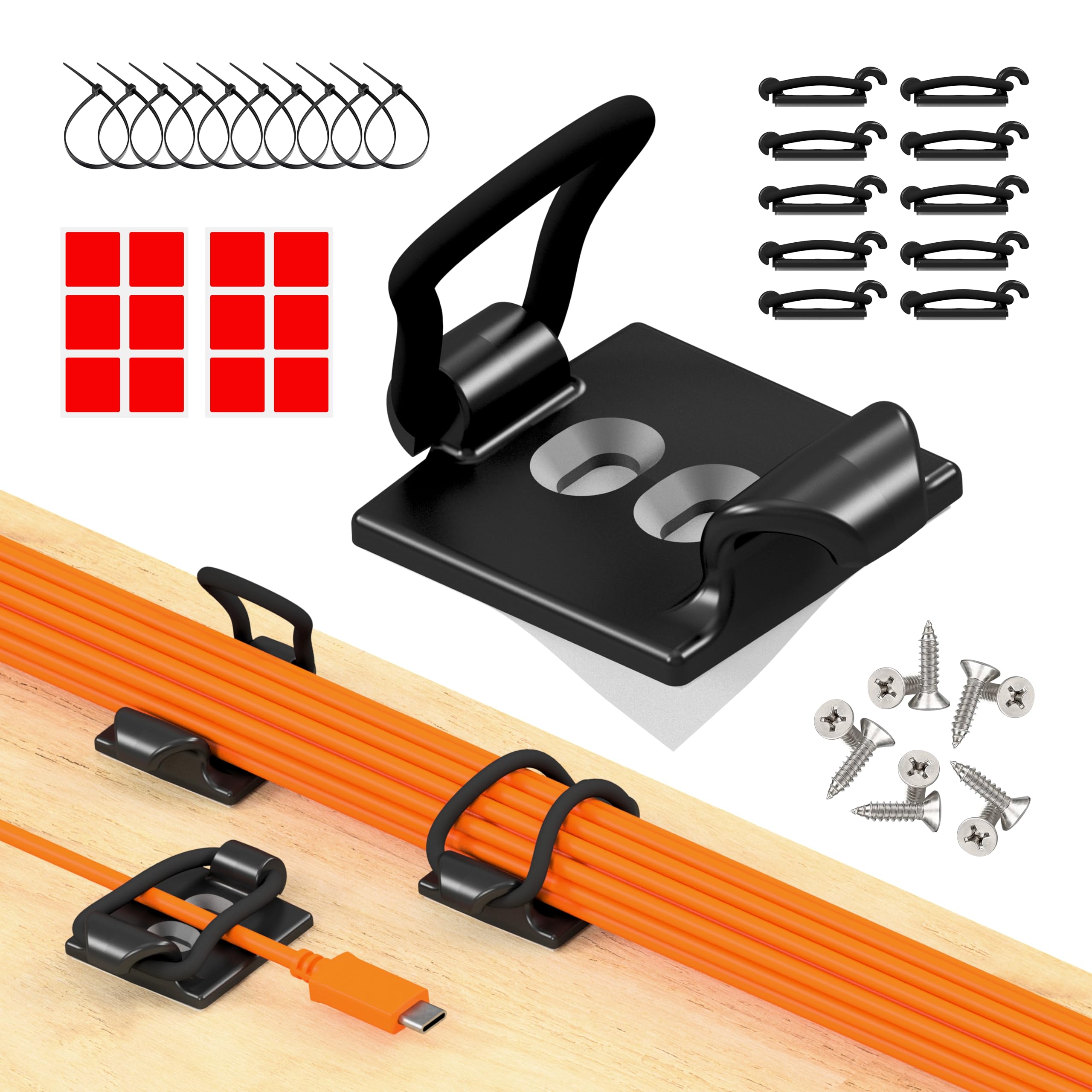 CableGenie [Made in the UK] 10-Pack Adjustable Elastic Adhesive Cable Clips, Wire Management Holder, Cord Organizer for Home