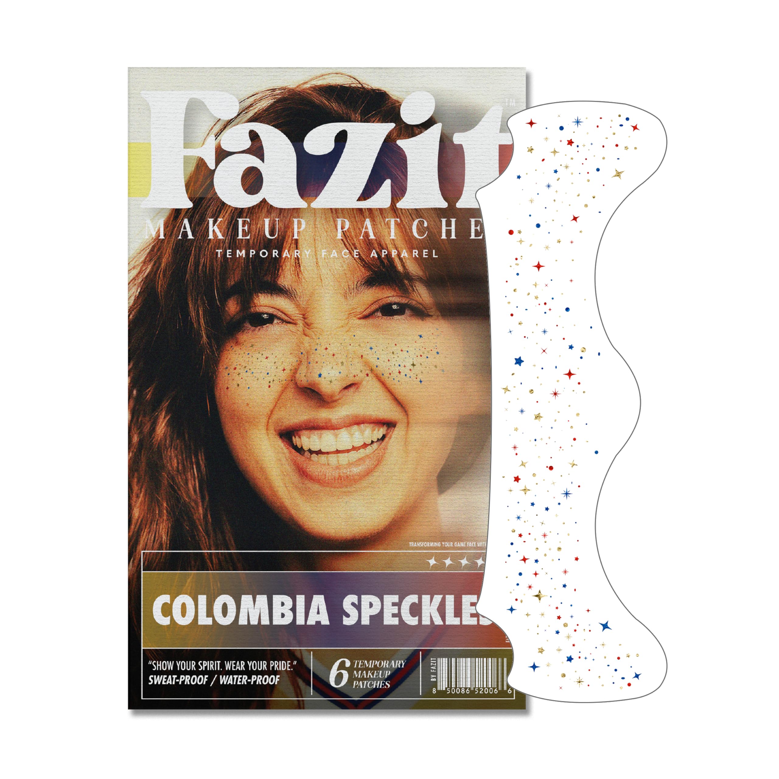 Fazit Colombia Soccer Speckles – Yellow, Blue, and Red Glitter Makeup Patches – Waterproof & Sweat-proof Face Stickers – Long