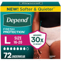 Depend Fresh Protection Adult Diapers, Incontinence Underwear for Women, Disposable, Maximum, Large, Blush, 72 Count (2 Packs