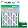Filterbuy 20x25x4 Air Filter MERV 8 Essential Dust & Allergy Defense (2-Pack), Electrostatic Pleated HVAC AC Furnace Filters