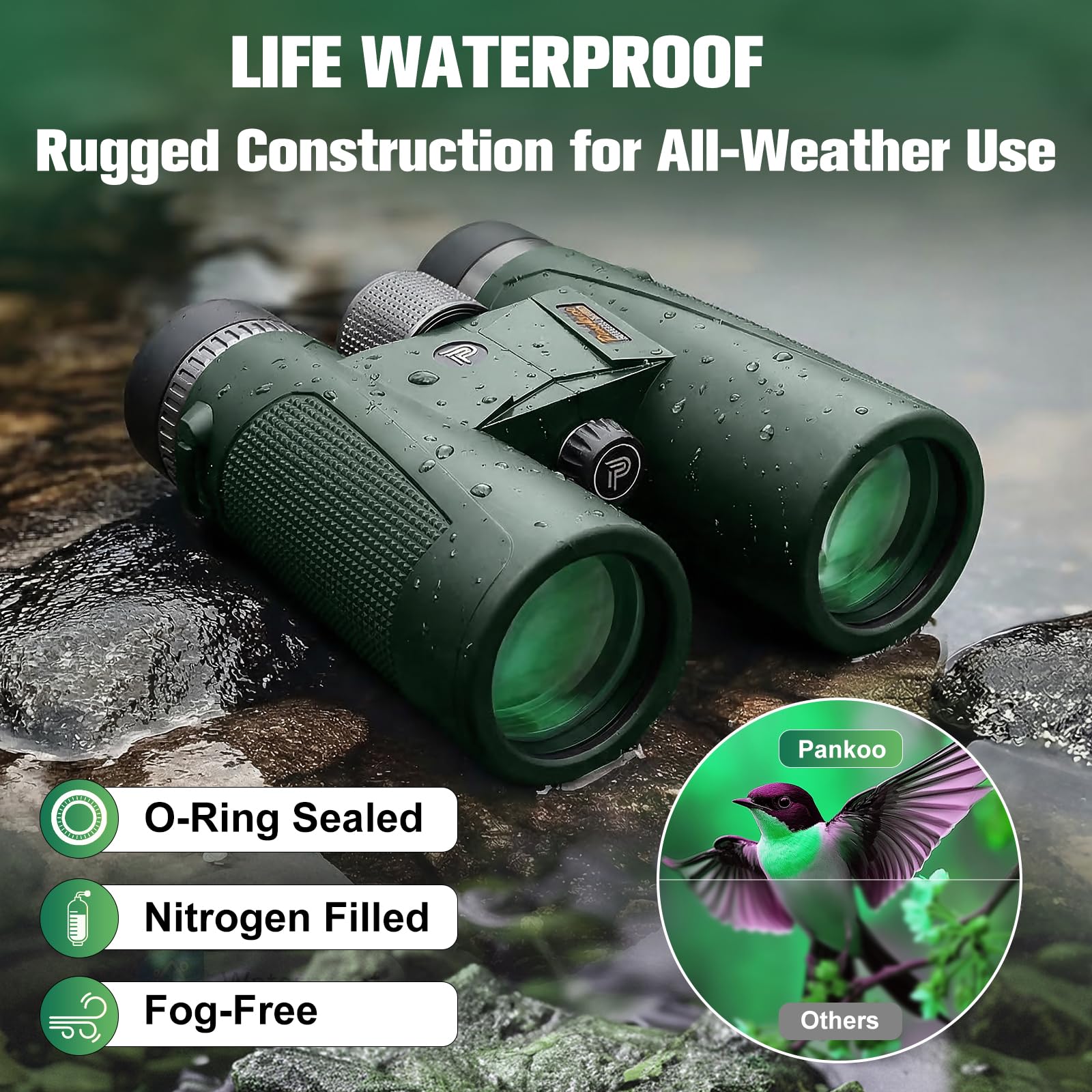 Pankoo 20x56 Binoculars for Adults High Powered - Large View Waterproof Binoculars with Clear Low Light Vision - Compact Binocular Essentials for Hunting Camping Cruise Travel Bird Watching Sports