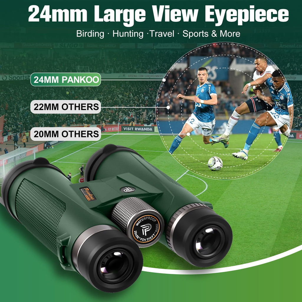 Pankoo 20x56 Binoculars for Adults High Powered - Large View Waterproof Binoculars with Clear Low Light Vision - Compact Binocular Essentials for Hunting Camping Cruise Travel Bird Watching Sports