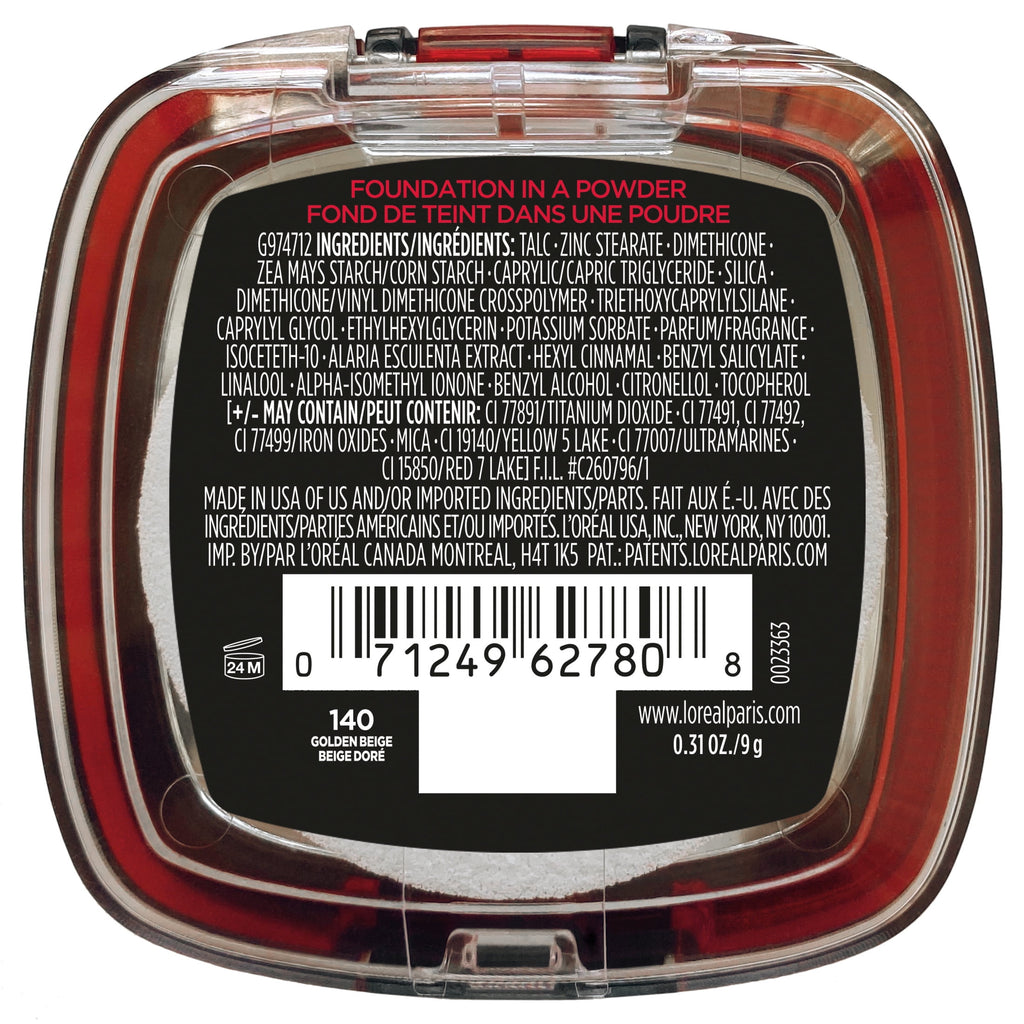 (2 pack) L'Oreal Paris Infallible Fresh Wear 24 Hr Powder Foundation Makeup, 140 Golden Beige, 1 fl oz