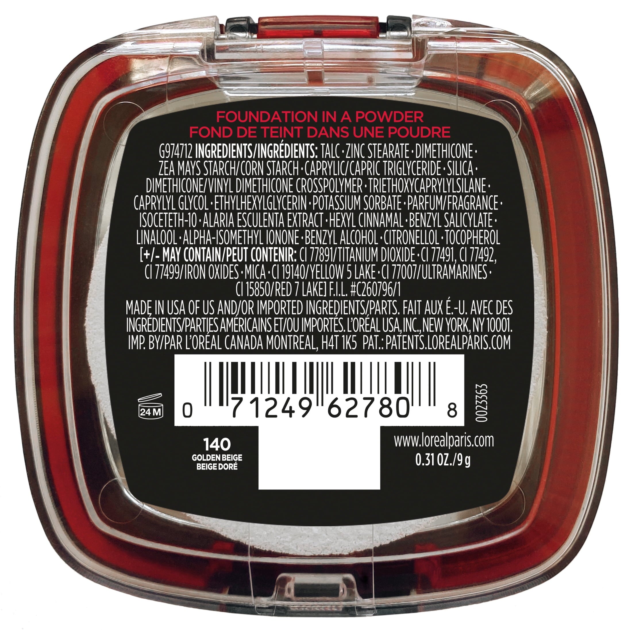 (2 pack) L'Oreal Paris Infallible Fresh Wear 24 Hr Powder Foundation Makeup, 140 Golden Beige, 1 fl oz