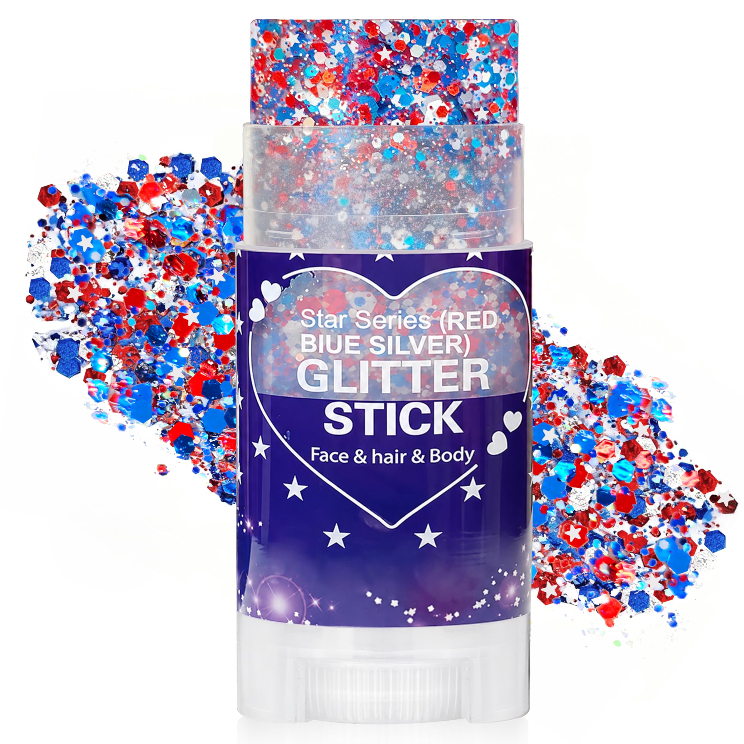 Patriotic Red White and Blue Hair Glitter Stick, 4th of July Accessories, AmericaFlag Face Body Glitter for Fourth of July Ou
