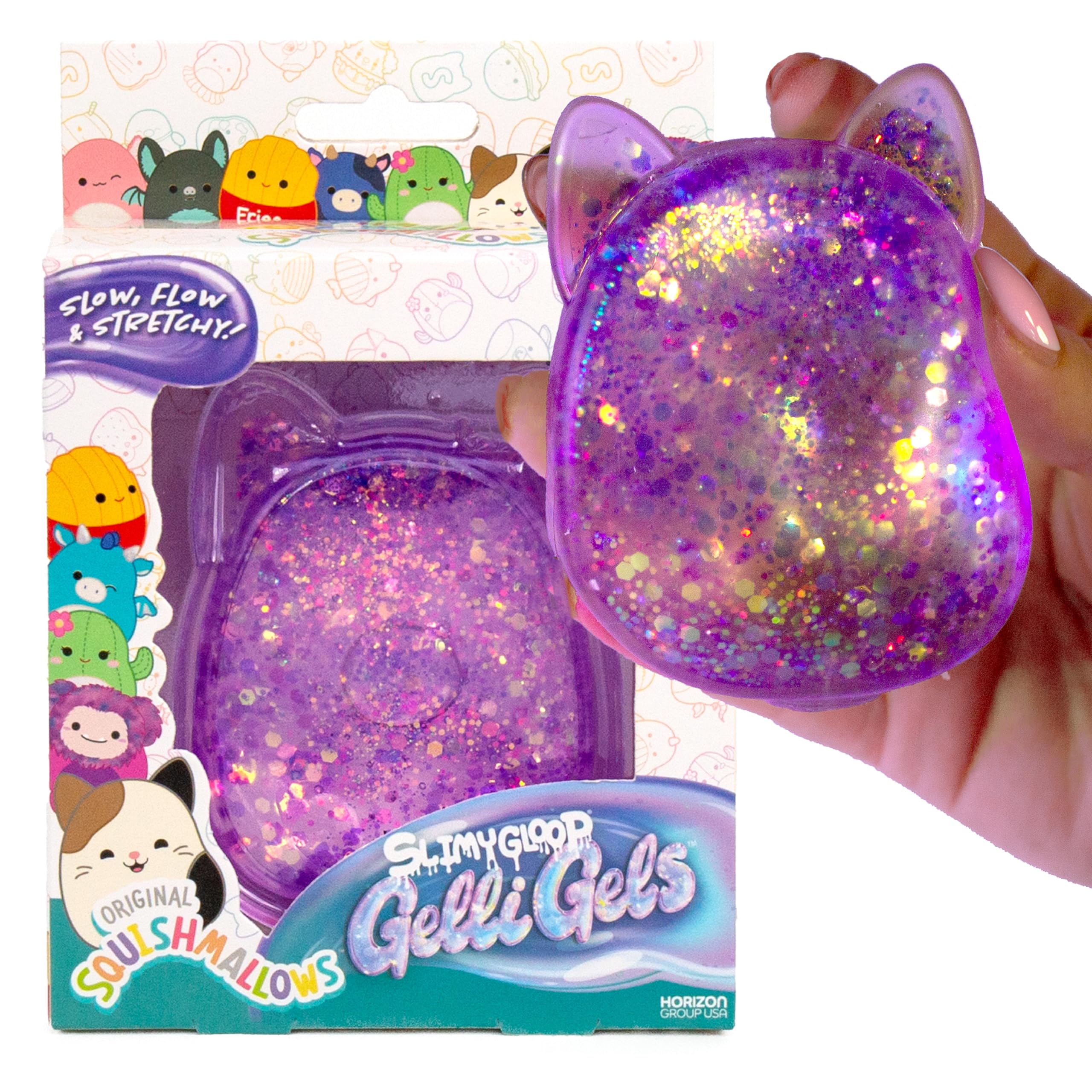 Original Squishmallows™ SLIMYGLOOP Purple Gelli Gels, Slow Rising Sensory Squeeze Toy with Glitter, Gel Filled Fidget Toys