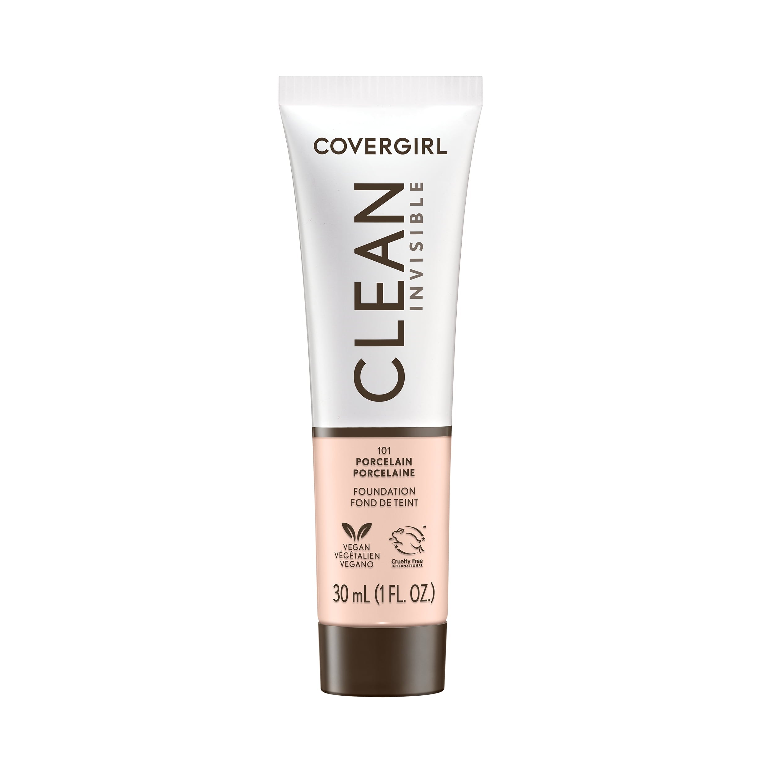 COVERGIRL Clean Invisible Liquid Foundation, 101 Porcelain, 1.0 fl oz