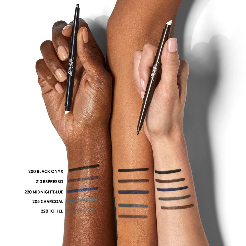 (2 pack) COVERGIRL Perfect Point Plus Eyeliner, 205 Charcoal, 0.008 oz, Long-Lasting, Versatile Black Eyeliner, Soft Smudging Tip, No Sharpening Needed