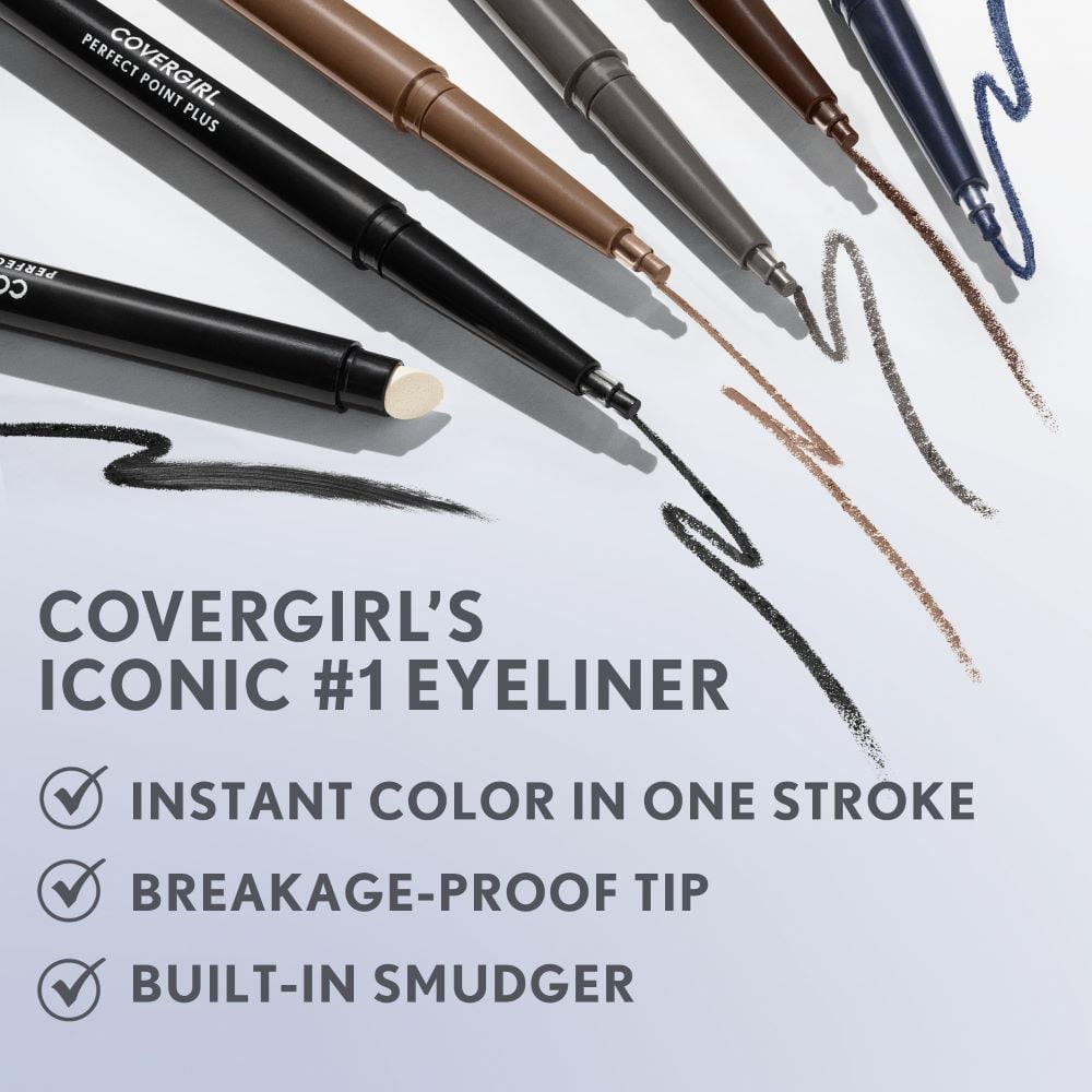 (2 pack) COVERGIRL Perfect Point Plus Eyeliner, 205 Charcoal, 0.008 oz, Long-Lasting, Versatile Black Eyeliner, Soft Smudging Tip, No Sharpening Needed